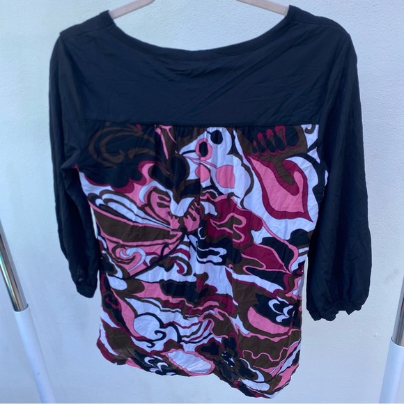 Y2K Black & Pink Multicolor Abstract Print Micro Mesh Blouse Size Medium - Picture 3 of 6